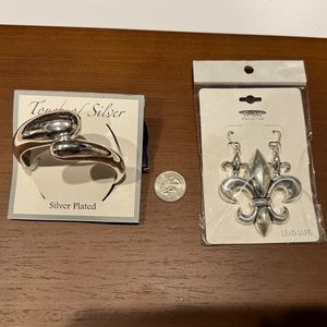 2- NWT Cuff bracelet and Fleur De Lis Necklace Fob and earrings